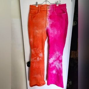 Reworked tye dye flare jeans